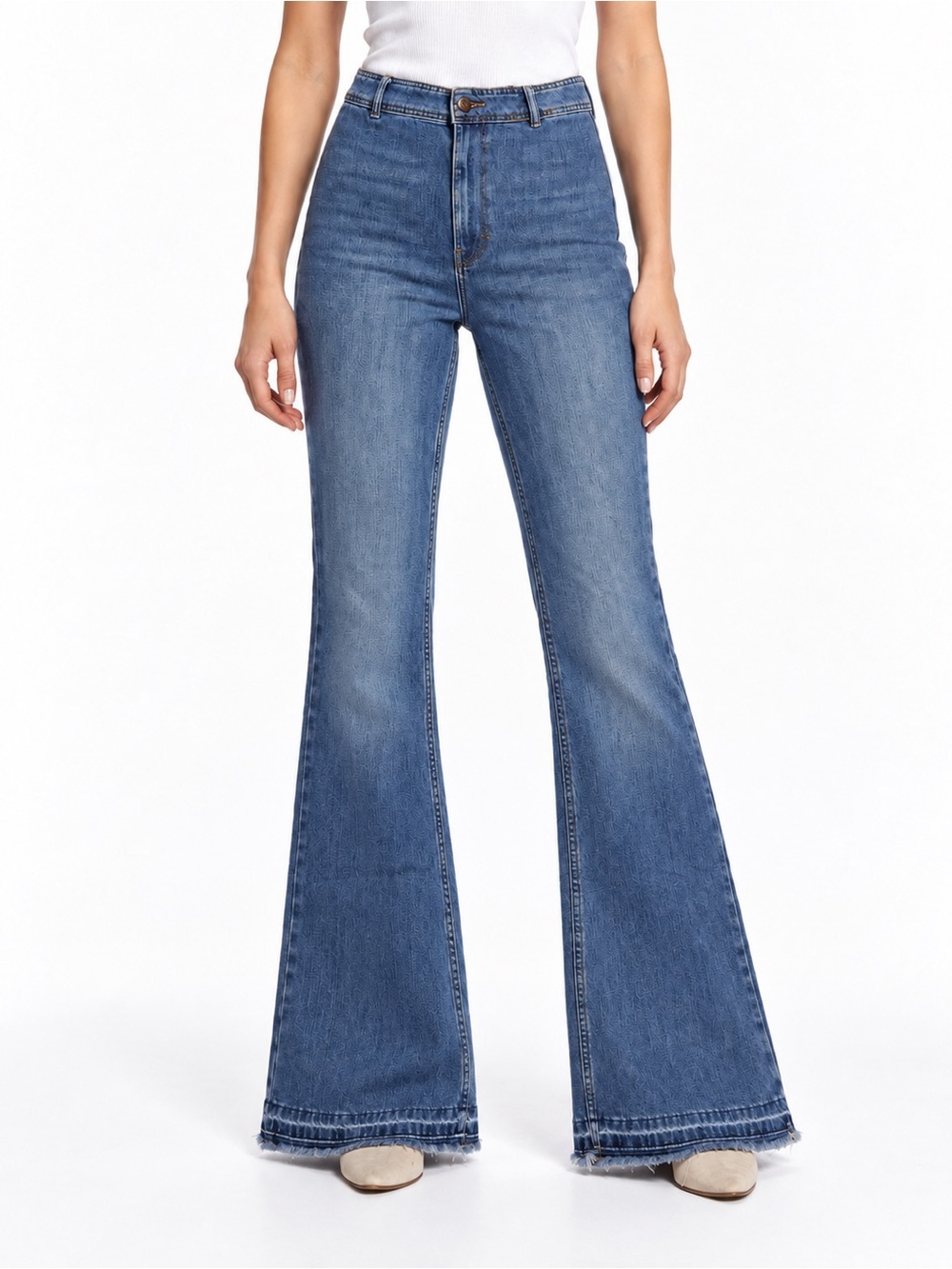 We The Free Blue High Rise Flare Jeans Raw Hem Women’s Size 27
